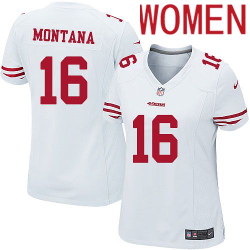 Women San Francisco 49ers #16 Joe Montana Nike White Team Color Game NFL Jersey->women nfl jersey->Women Jersey